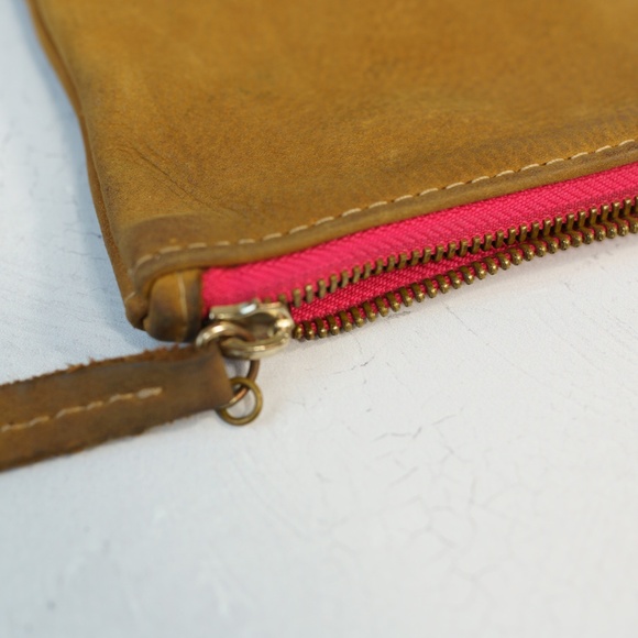 Clare V - Foldover Clutch w/ Tabs in Camel Nubuck w/Neon Pink Stripes - Picture 4 of 5